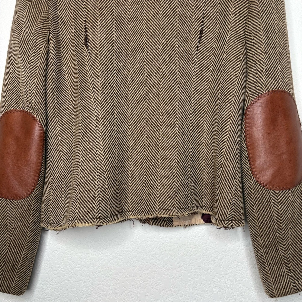 Bob Marley Wool Herringbone Blazer with Brown Leather Accents sz 4 - Picture 6 of 15
